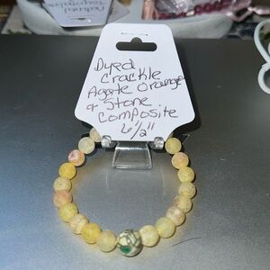 Hand Crafted Dyed Crackle Agate Orange and Stone Composite Stretch Bracelet
